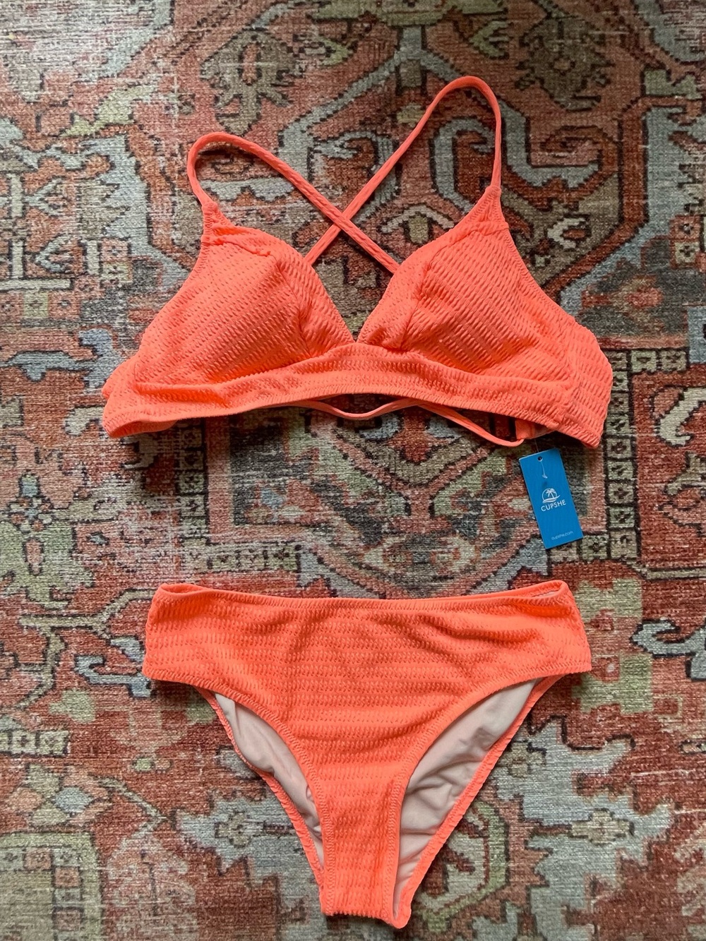 Cupshe Coral Orange Textured Bikini